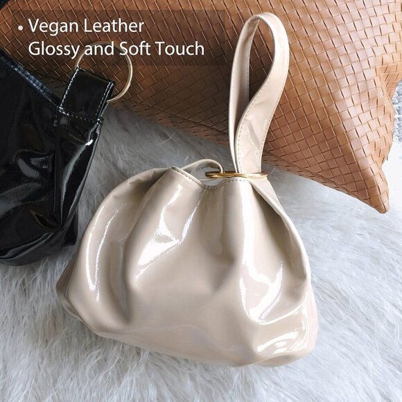 Women's Vegan Leather Clutch Small Tote Night Out Wristlet Stylish - Picture 5 of 7